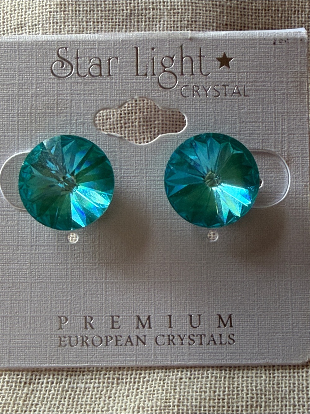 Star Light Crystal Aquamarine Round Stud Earrings!
